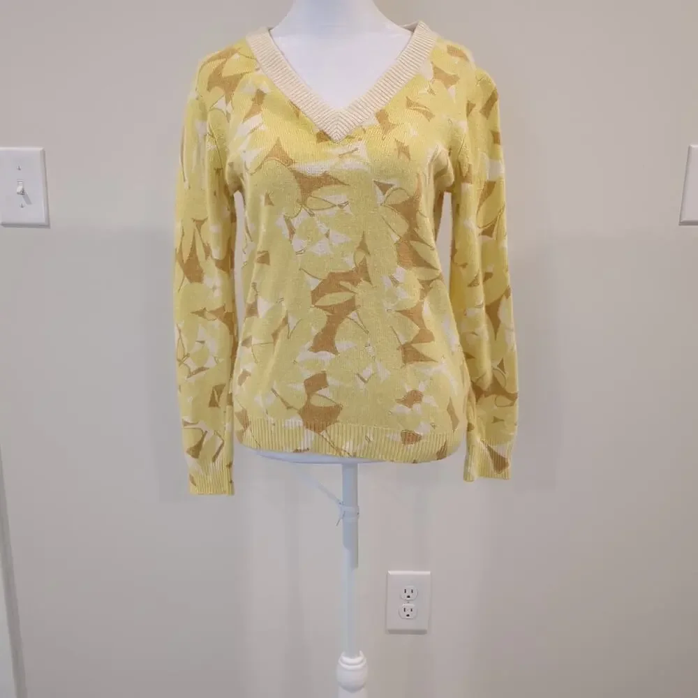 J. Crew Women Preppy Yellow Sweater M Merino Wool Blend Womens Long Sleeve